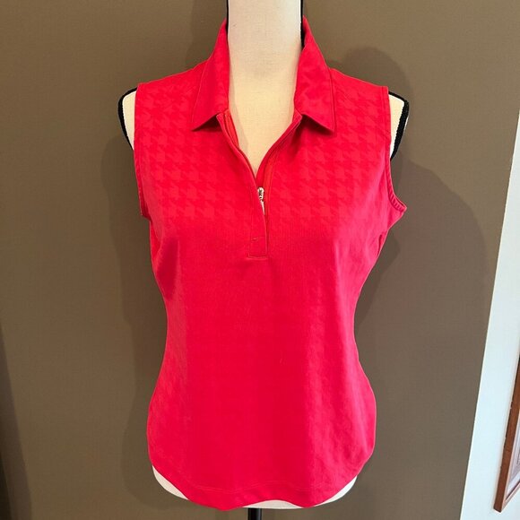Women's Nike Red Golf Dri-fit Sleeveless Polo Zip Top, Houndstooth, Size Medium - Picture 1 of 8